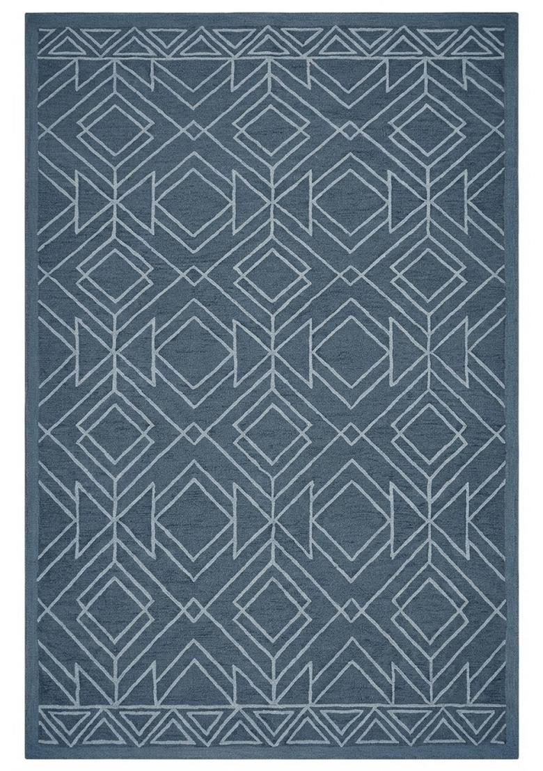 Saffron Rugs Hand Tufted Steel Blue Grey Geometric  Rectangular Wool Area Rug - Indya