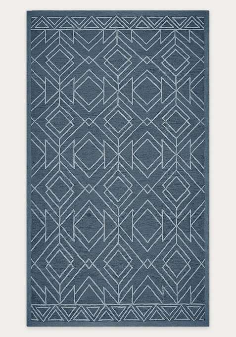 100% Wool Handmade Steel Blue Grey Rug | Contemporary Geometric Carpet With Cotton Backing For Living Room