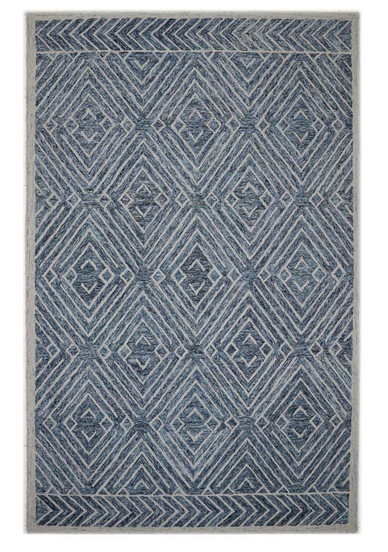 Saffron Rugs Hand Tufted Steel Blue Geometric  Rectangular Wool Area Rug - Indya