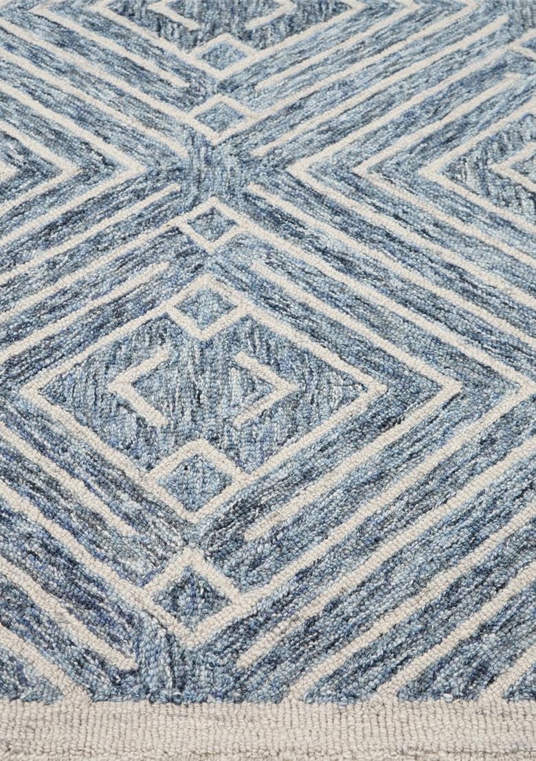 Saffron Rugs Hand Tufted Steel Blue Geometric  Rectangular Wool Area Rug - Indya