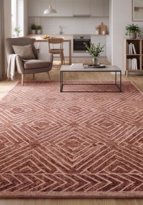 Saffron Rugs Hand Tufted Terracotta Geometric  Rectangular Wool Area Rug