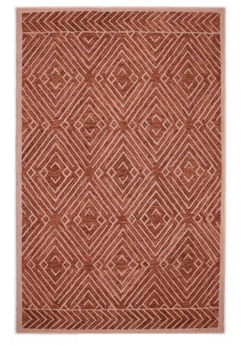 Saffron Rugs Hand Tufted Terracotta Geometric  Rectangular Wool Area Rug - Indya