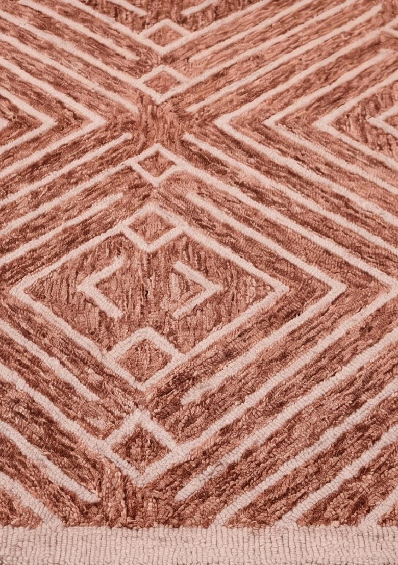 Saffron Rugs Hand Tufted Terracotta Geometric  Rectangular Wool Area Rug - Indya