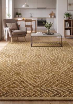 Saffron Rugs Hand Tufted Golden Yellow Geometric  Rectangular Wool Area Rug
