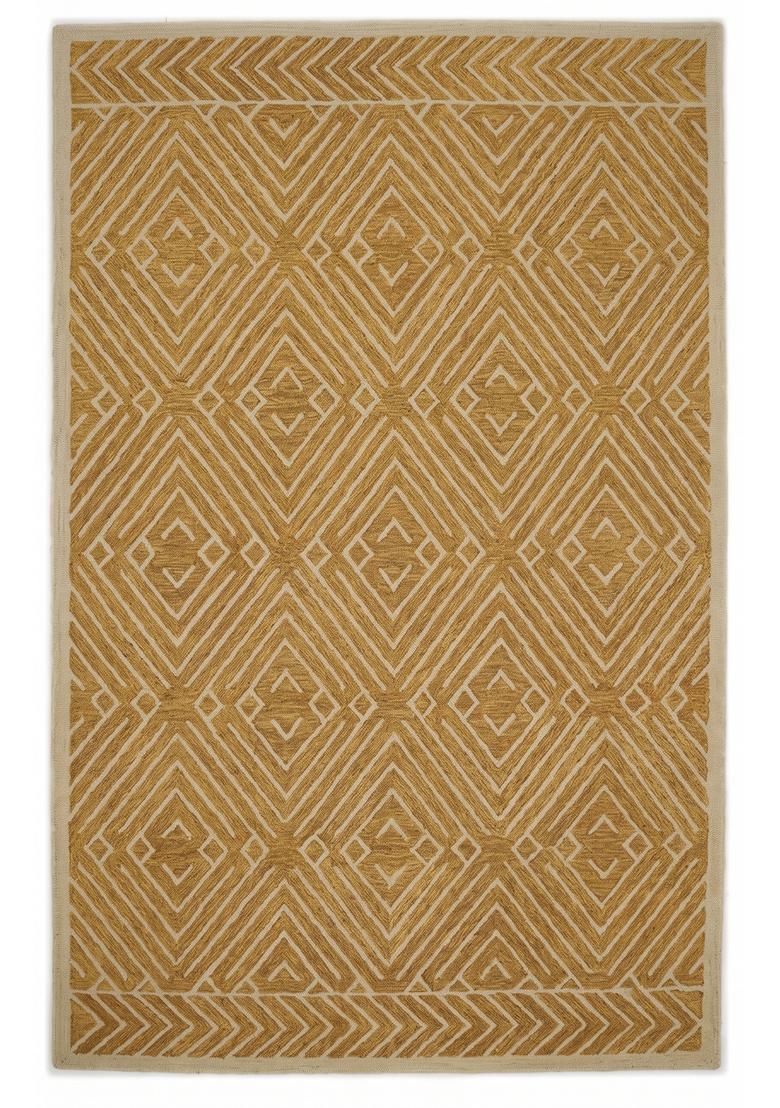 Saffron Rugs Hand Tufted Golden Yellow Geometric  Rectangular Wool Area Rug - Indya
