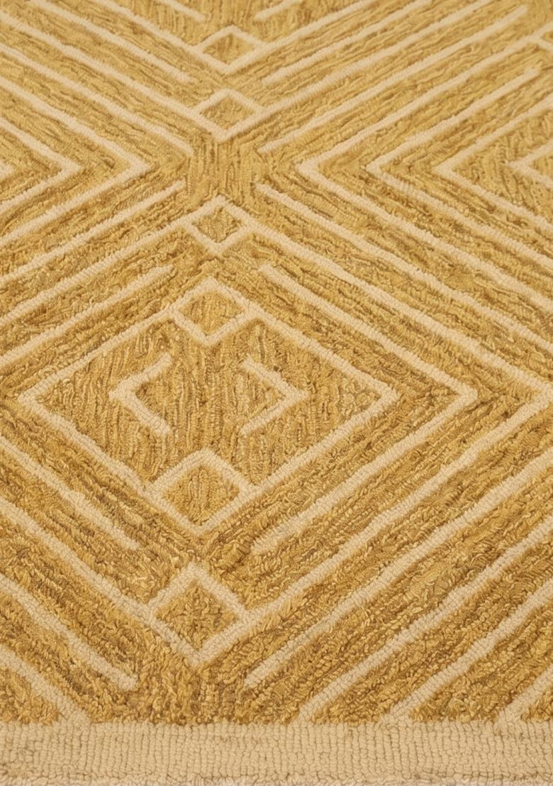 Saffron Rugs Hand Tufted Golden Yellow Geometric  Rectangular Wool Area Rug - Indya