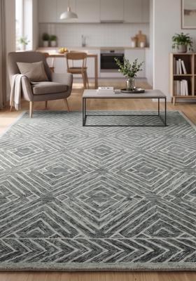 Saffron Rugs Hand Tufted Sage Green Geometric  Rectangular Wool Area Rug