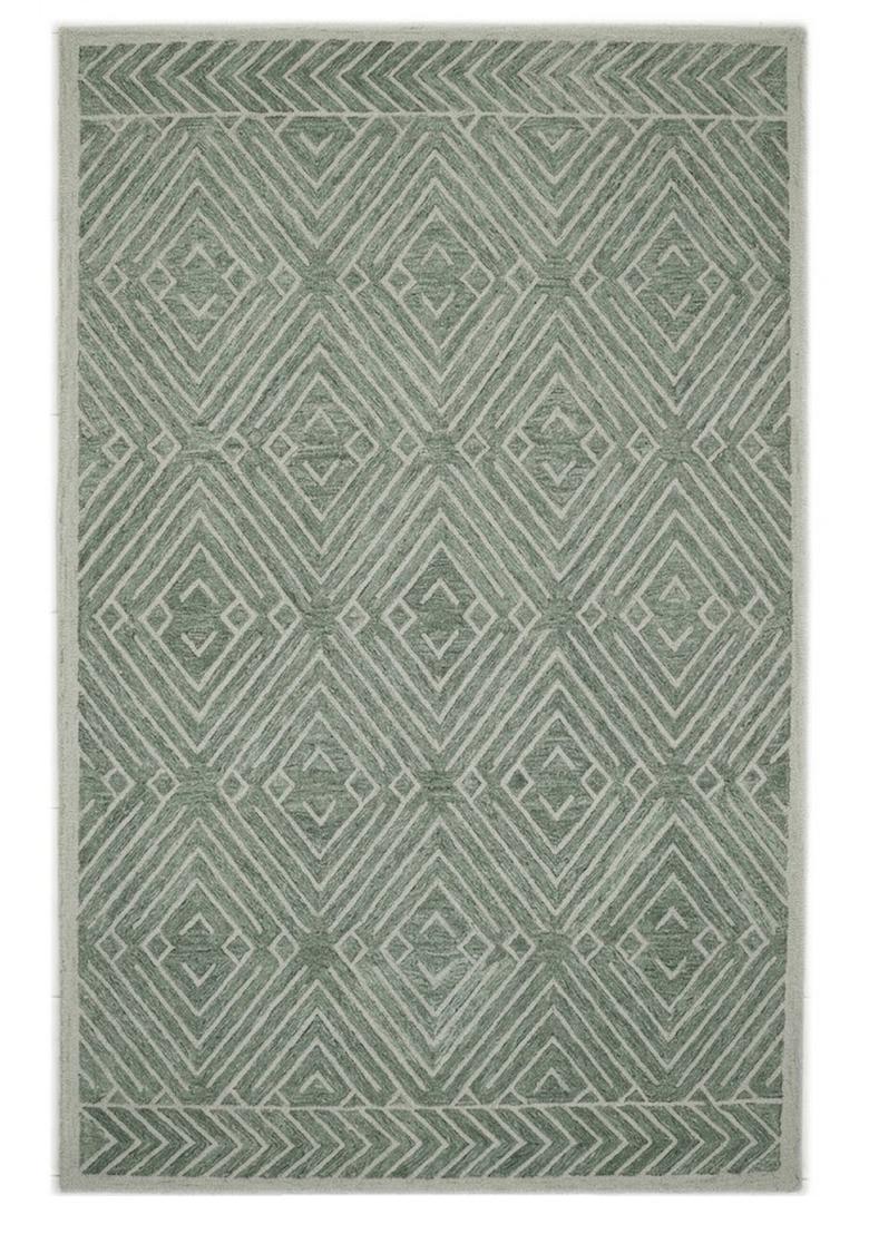 Saffron Rugs Hand Tufted Sage Green Geometric  Rectangular Wool Area Rug - Indya