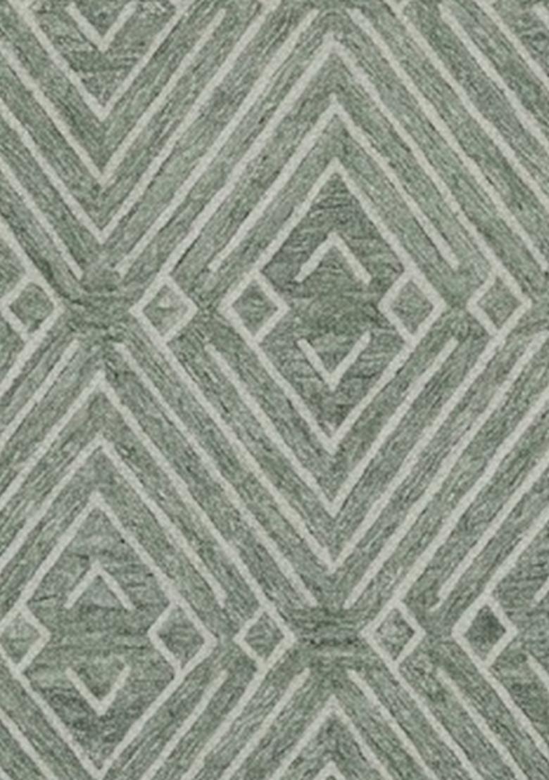 Saffron Rugs Hand Tufted Sage Green Geometric  Rectangular Wool Area Rug - Indya