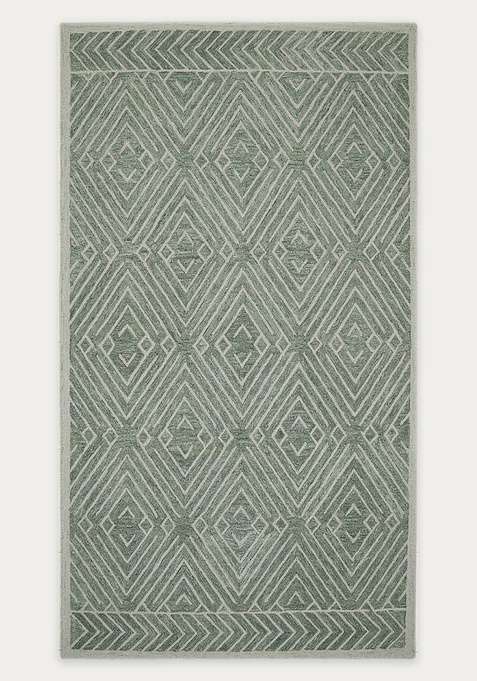 100% Wool Handmade Sage Green Rug | Contemporary Geometric Carpet With Cotton Backing For Living Room