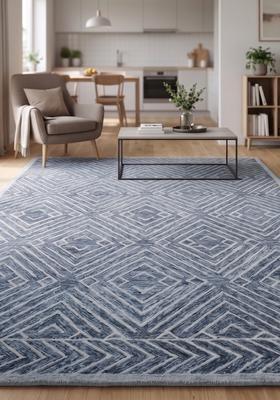 Saffron Rugs Hand Tufted Slate Blue Geometric  Rectangular Wool Area Rug