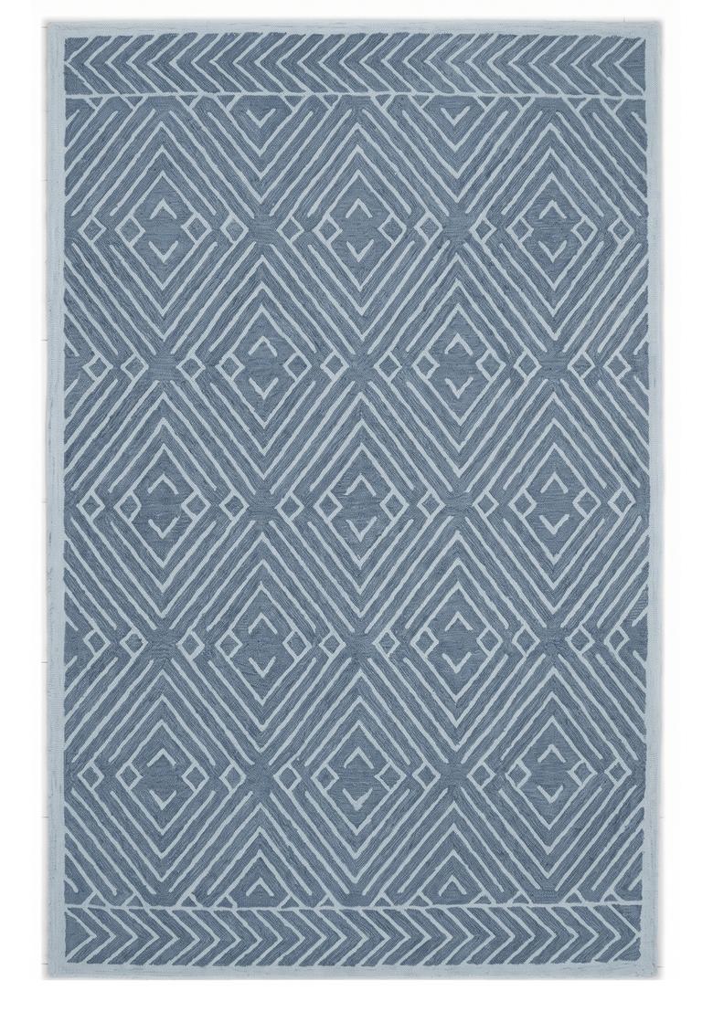 Saffron Rugs Hand Tufted Slate Blue Geometric  Rectangular Wool Area Rug - Indya