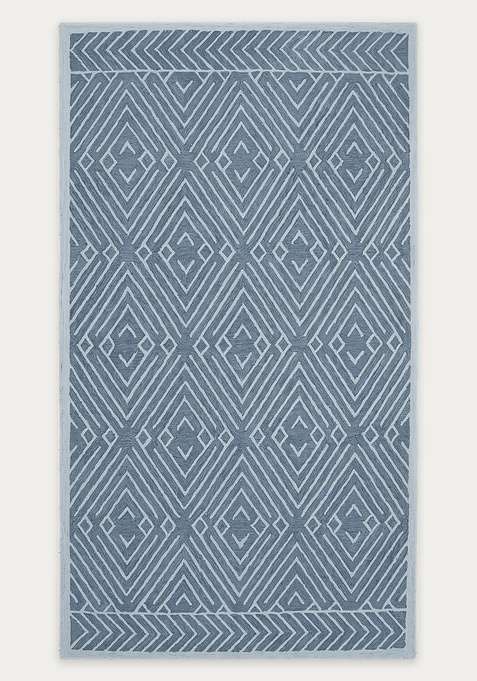 100% Wool Handmade Slate Blue Rug | Contemporary Geometric Carpet With Cotton Backing For Living Room