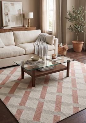 Saffron Rugs Hand Tufted Blush Beige Geometric  Rectangular Wool Area Rug