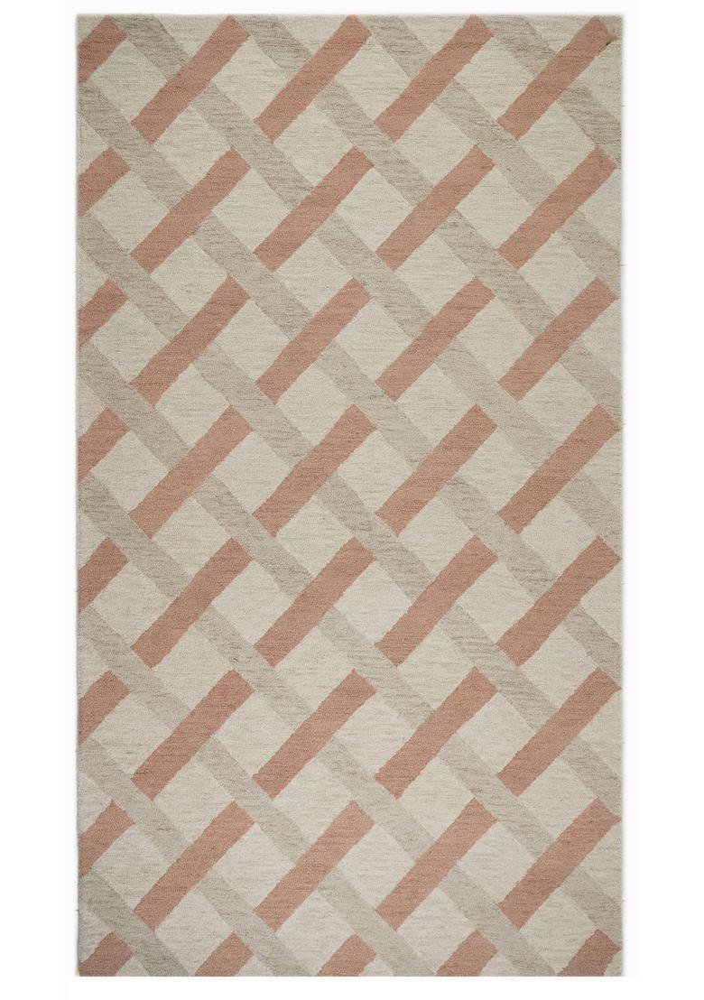 Saffron Rugs Hand Tufted Blush Beige Geometric  Rectangular Wool Area Rug - Indya