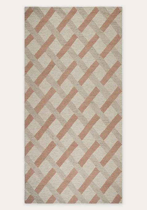 100% Wool Handmade Blush Beige Rug | Contemporary Geometric Carpet With Cotton Backing For Living Room