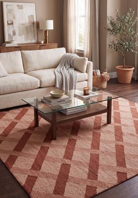 Saffron Rugs Hand Tufted Terracotta Beige Geometric  Rectangular Wool Area Rug
