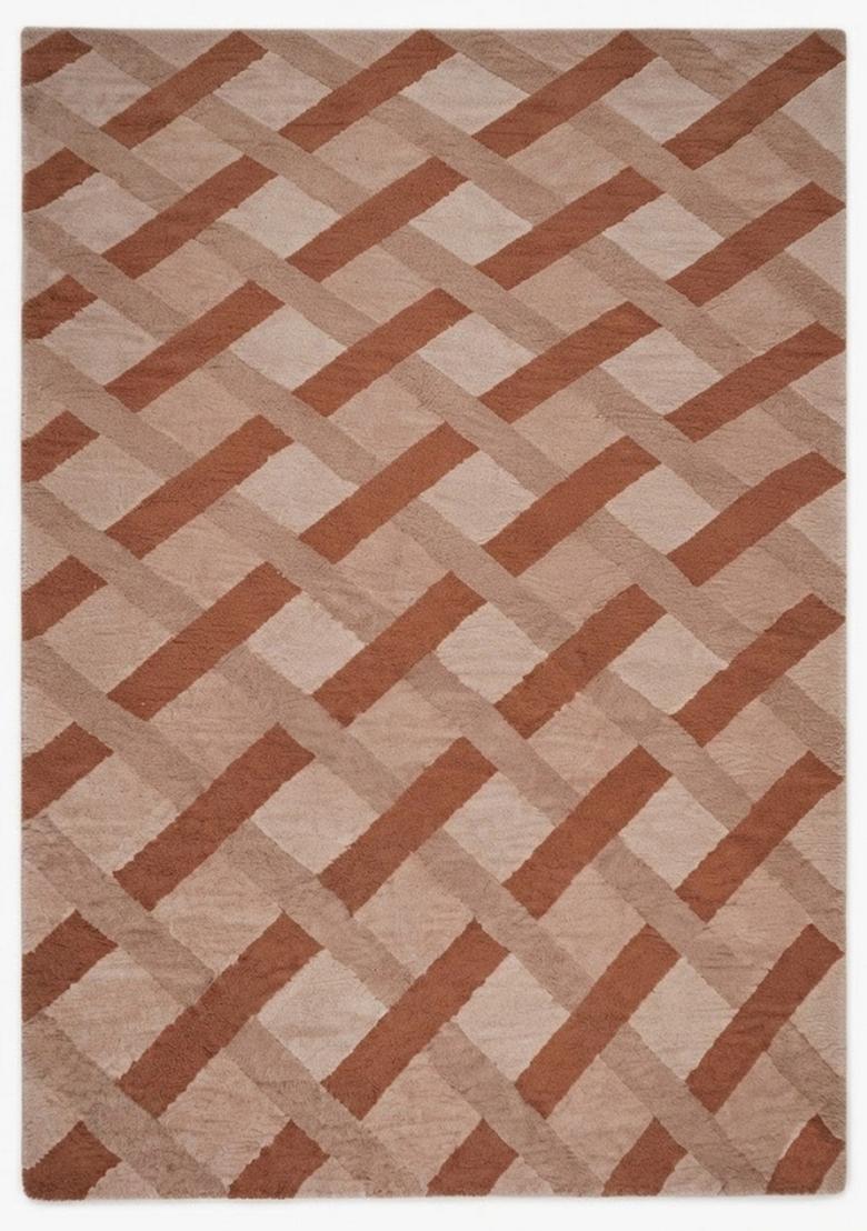Saffron Rugs Hand Tufted Terracotta Beige Geometric  Rectangular Wool Area Rug - Indya