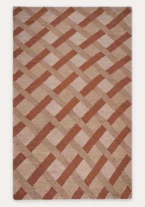 100% Wool Handmade Terracotta Beige Rug | Contemporary Geometric Carpet With Cotton Backing For Living Room