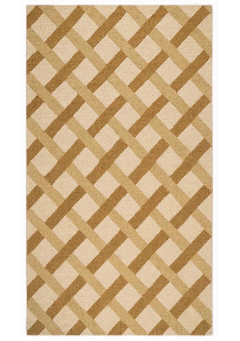 Saffron Rugs Hand Tufted Beige Gold Geometric  Rectangular Wool Area Rug - Indya