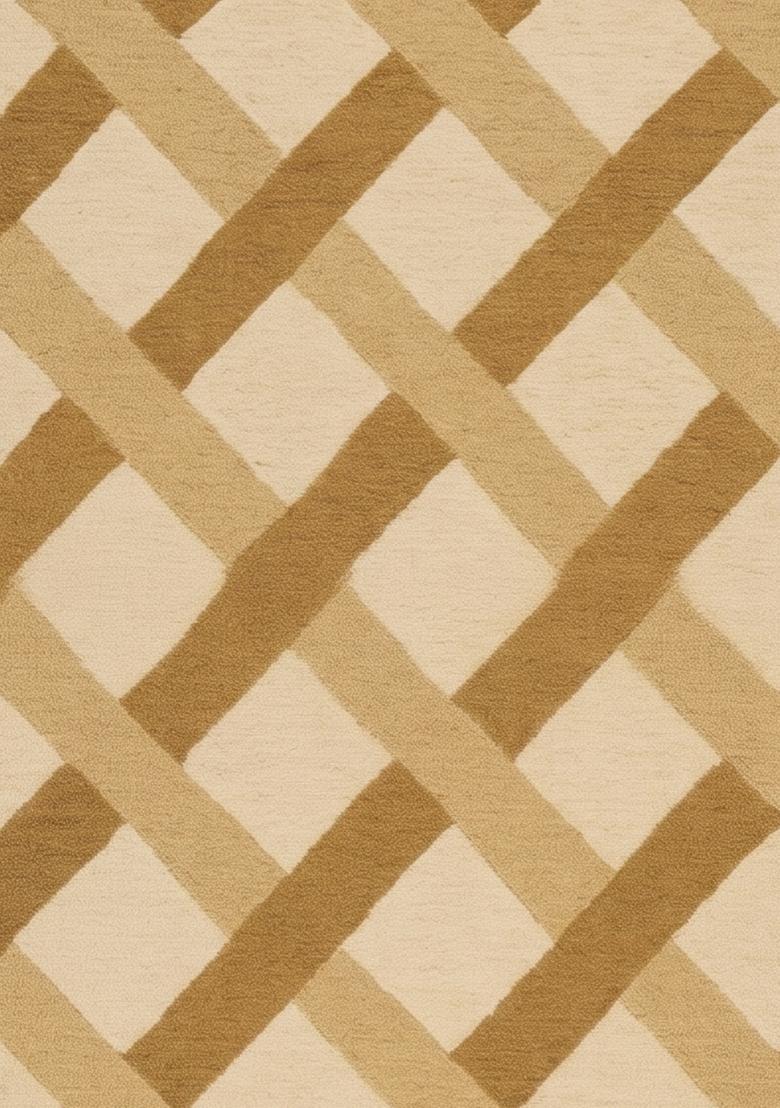 Saffron Rugs Hand Tufted Beige Gold Geometric  Rectangular Wool Area Rug - Indya