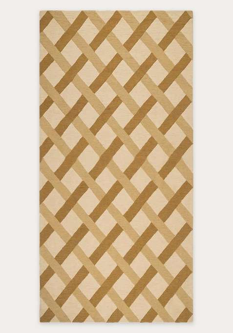 100% Wool Handmade Beige Gold Rug | Contemporary Geometric Carpet With Cotton Backing For Living Room