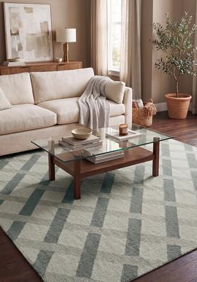 Saffron Rugs Hand Tufted Sage Green Geometric  Rectangular Wool Area Rug