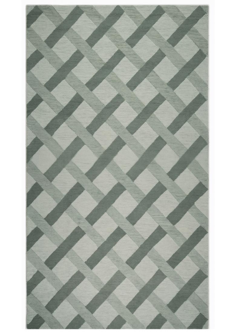Saffron Rugs Hand Tufted Sage Green Geometric  Rectangular Wool Area Rug - Indya