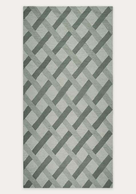 100% Wool Handmade Sage Green Rug | Contemporary Geometric Carpet With Cotton Backing For Living Room