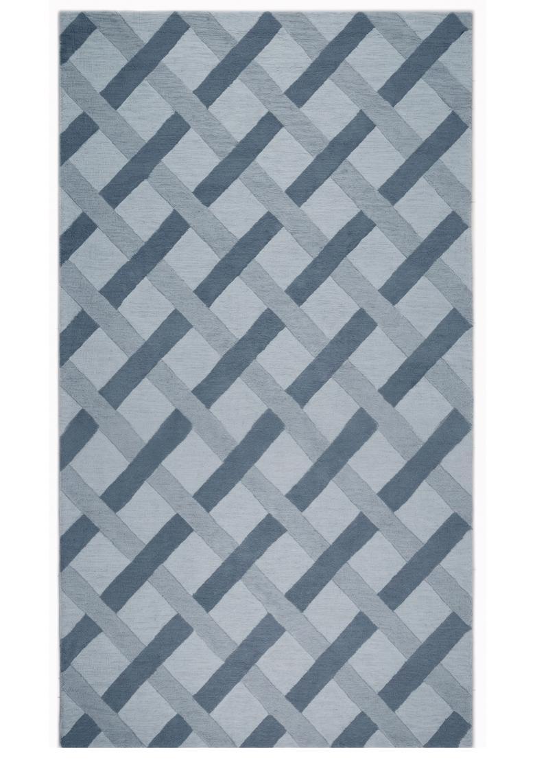 Saffron Rugs Hand Tufted Steel Blue Grey Geometric  Rectangular Wool Area Rug - Indya