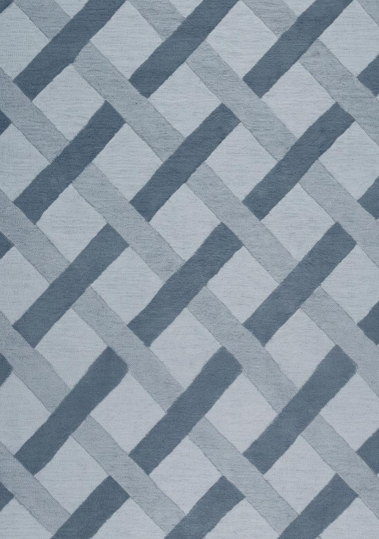 Saffron Rugs Hand Tufted Steel Blue Grey Geometric  Rectangular Wool Area Rug - Indya
