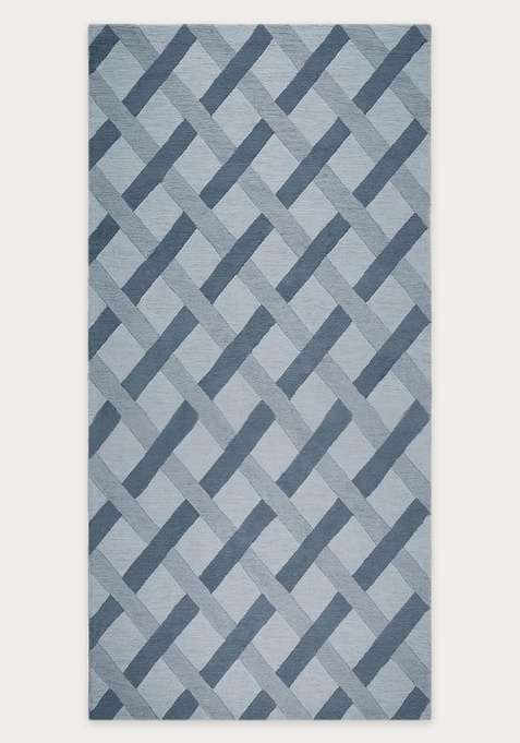 100% Wool Handmade Steel Blue Grey Rug | Contemporary Geometric Carpet With Cotton Backing For Living Room