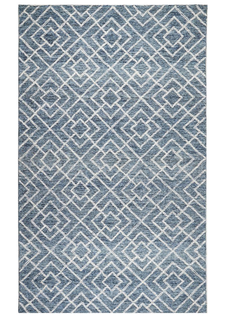 Saffron Rugs Hand Tufted Steel Blue Trellis  Rectangular Wool Area Rug - Indya
