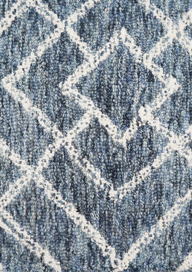 Saffron Rugs Hand Tufted Steel Blue Trellis  Rectangular Wool Area Rug - Indya