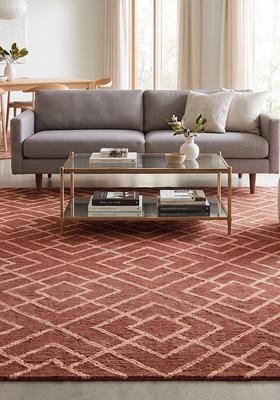 Saffron Rugs Hand Tufted Terracotta Trellis  Rectangular Wool Area Rug