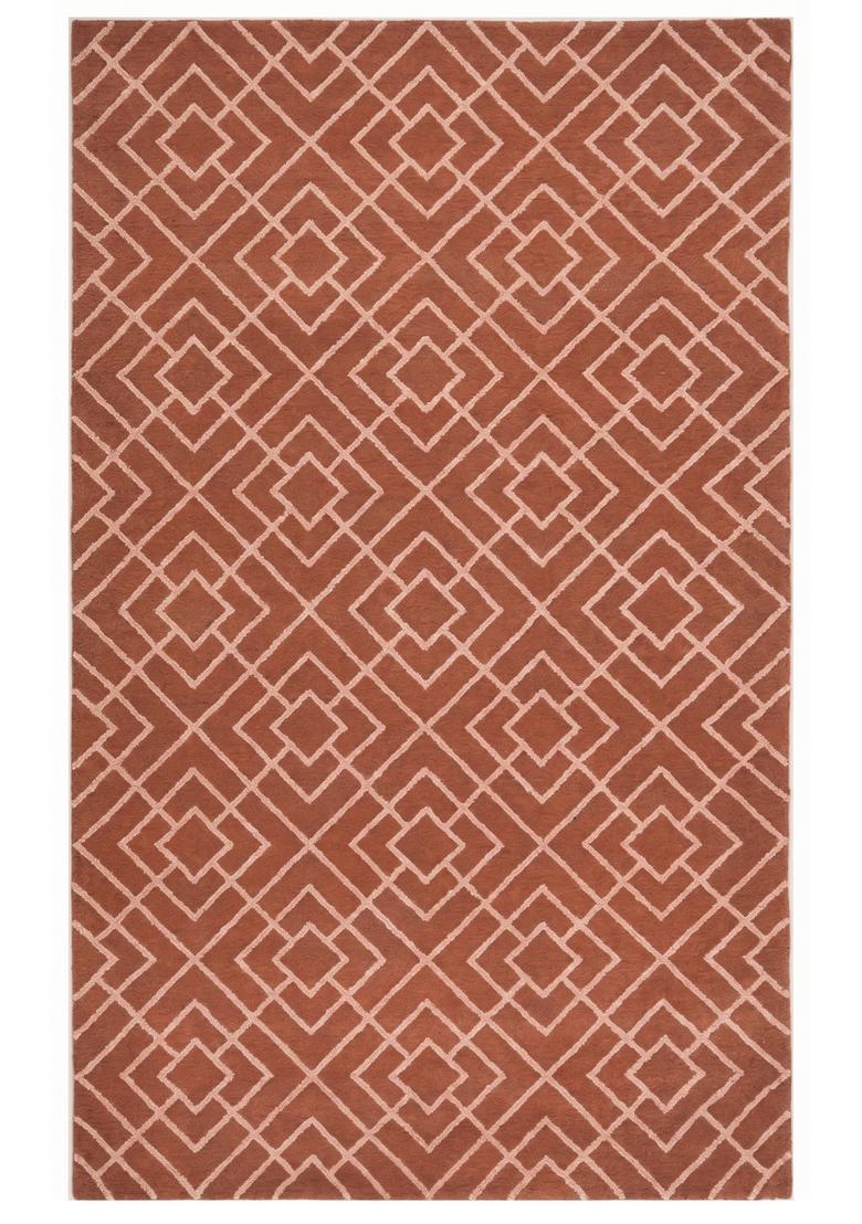 Saffron Rugs Hand Tufted Terracotta Trellis  Rectangular Wool Area Rug - Indya