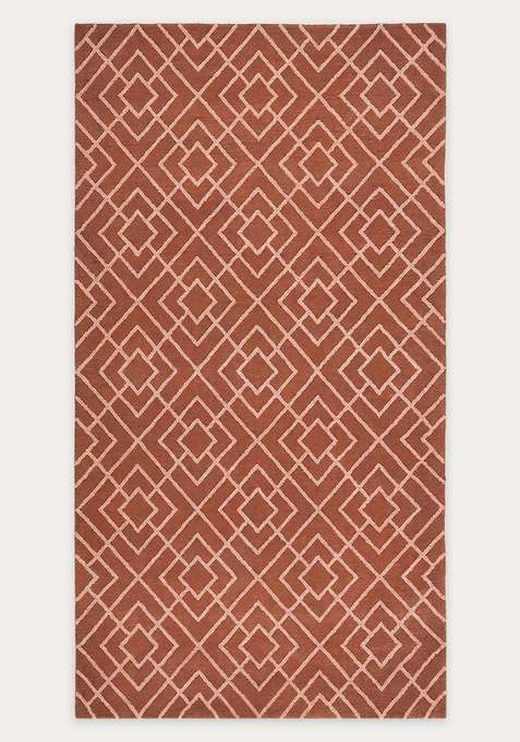 100% Wool Handmade Terracotta Rug | Bohemian Trellis Carpet With Cotton Backing For Living Room