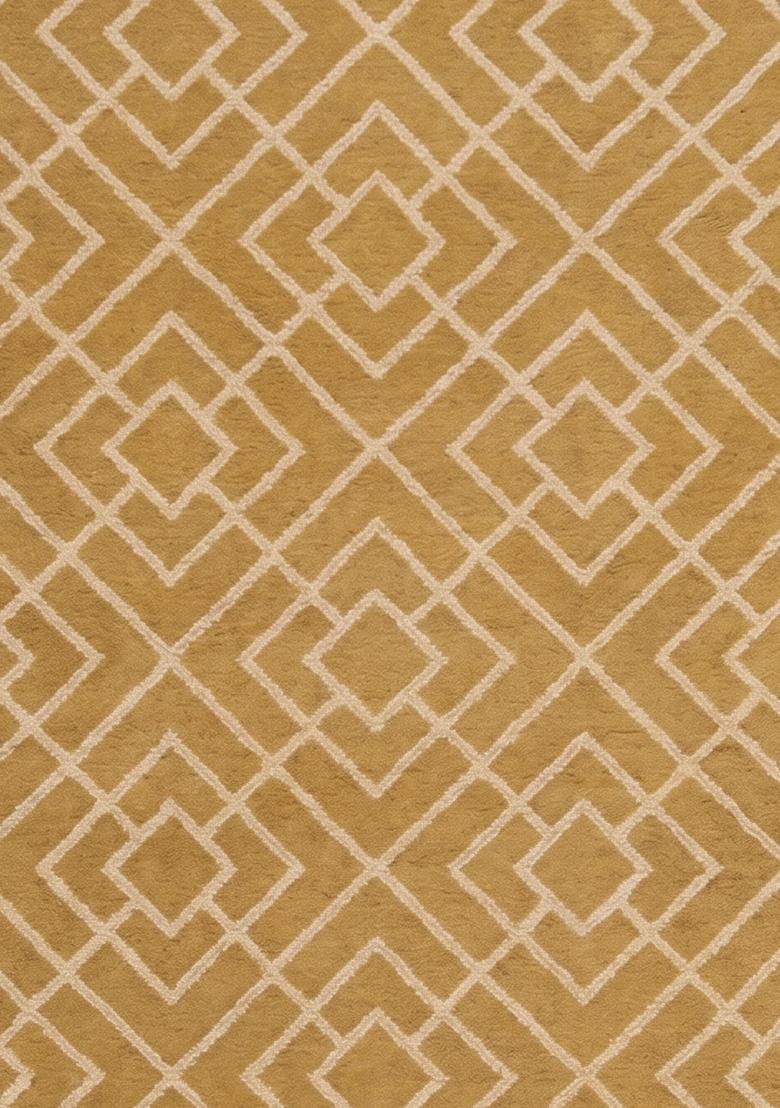 Saffron Rugs Hand Tufted Golden Yellow Trellis  Rectangular Wool Area Rug - Indya