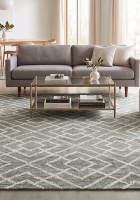 Saffron Rugs Hand Tufted Sage Green Trellis  Rectangular Wool Area Rug