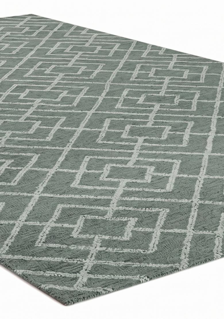 Saffron Rugs Hand Tufted Sage Green Trellis  Rectangular Wool Area Rug - Indya