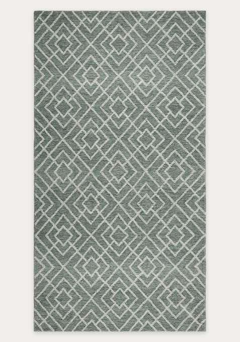 100% Wool Handmade Sage Green Rug | Bohemian Trellis Carpet With Cotton Backing For Living Room