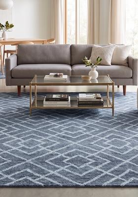 Saffron Rugs Hand Tufted Slate Blue Trellis  Rectangular Wool Area Rug