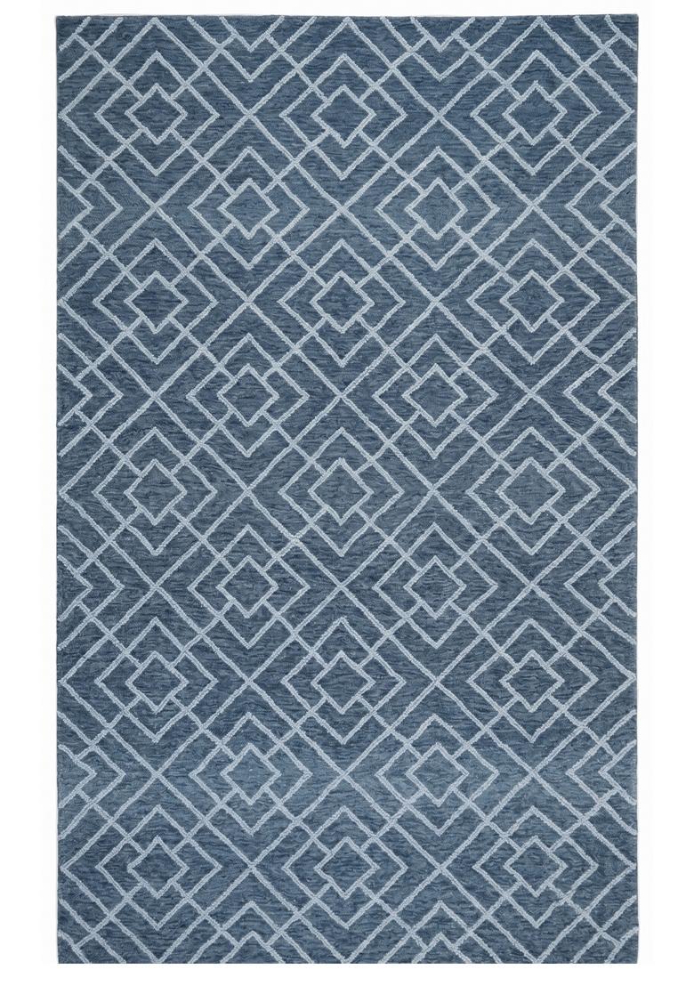 Saffron Rugs Hand Tufted Slate Blue Trellis  Rectangular Wool Area Rug - Indya