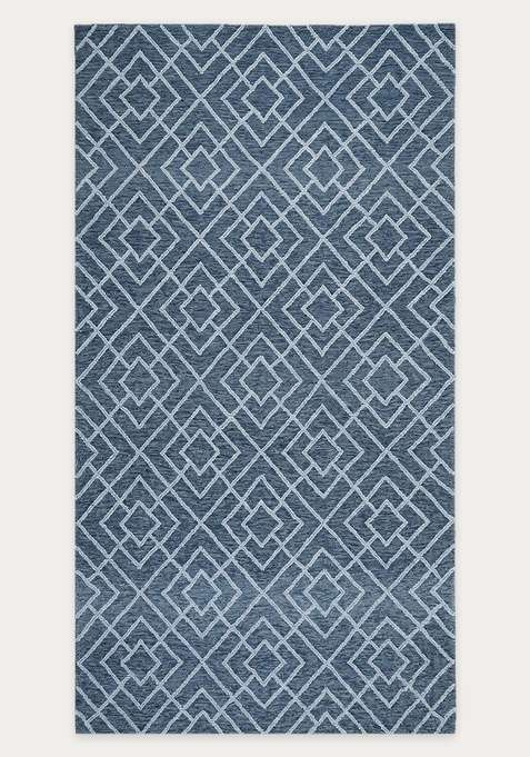 100% Wool Handmade Slate Blue Rug | Bohemian Trellis Carpet With Cotton Backing For Living Room