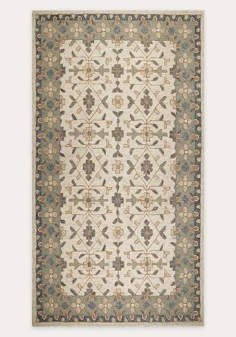 100% Wool Handmade Ivory Beige Rug | Classic Floral Carpet With Cotton Backing For Living Room