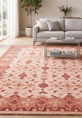 Saffron Rugs Hand Tufted Blush Brown Floral  Rectangular Wool Area Rug