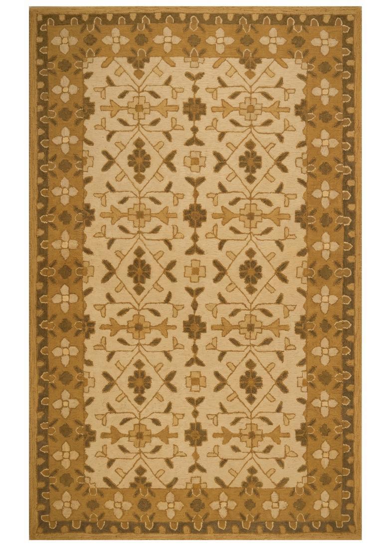 Saffron Rugs Hand Tufted Ivory Gold Brown Floral  Rectangular Wool Area Rug - Indya