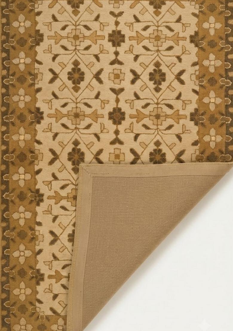 Saffron Rugs Hand Tufted Ivory Gold Brown Floral  Rectangular Wool Area Rug - Indya