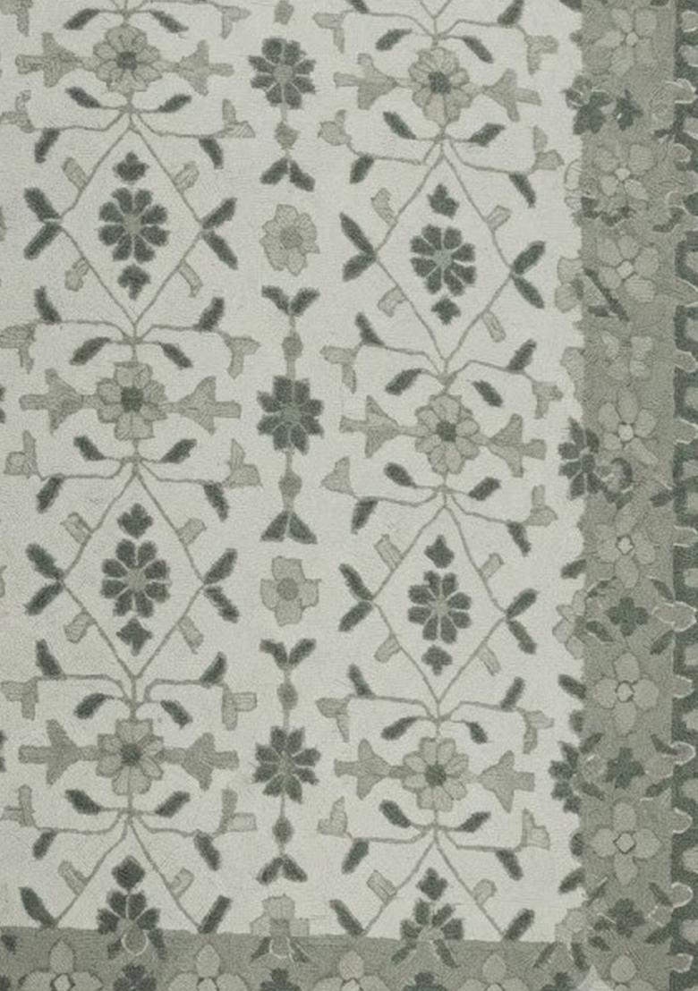 Saffron Rugs Hand Tufted Ivory Grey Green Floral  Rectangular Wool Area Rug - Indya