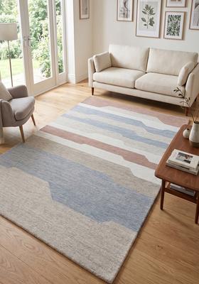 Saffron Rugs Hand Tufted Blue Grey Multi Geometric  Rectangular Wool Area Rug